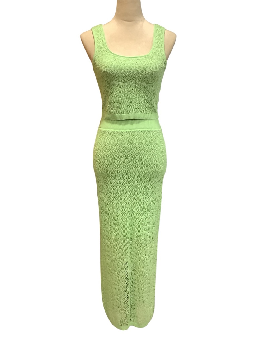 House of Harlow 1960 Lime Green Knit Maxi Skirt and Tank Top Set Size XS